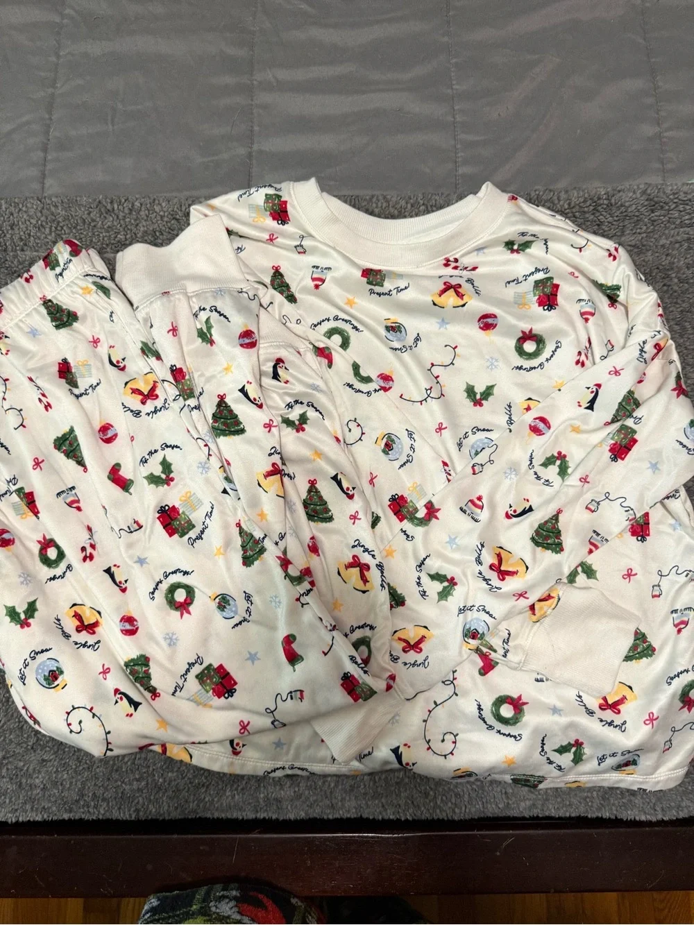 Holiday Time White Kids Pajama Set with Festive Multicolor Motifs